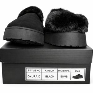 Fashion Nova- Black Platform Fur Slip-On Slippers – Size 7.5